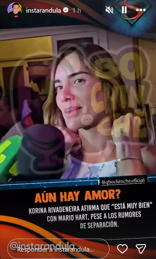 Korina Rivadeneira no responde ante rumores de separación de Mario Hart, pero afirma que están bien y hay comunicación entre ellos.