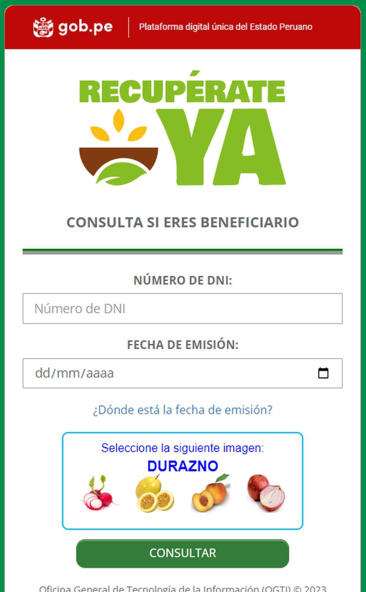 En esta página puedes averiguar si eres beneficiario del Bono Recupérate Ya (Foto: Midagri)