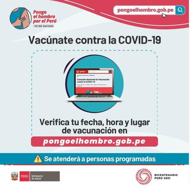 Ingresa a la página 'Pongo el hombro' del Minsa para saber cuándo te corresponde ser inmunizado. Foto: Minsa