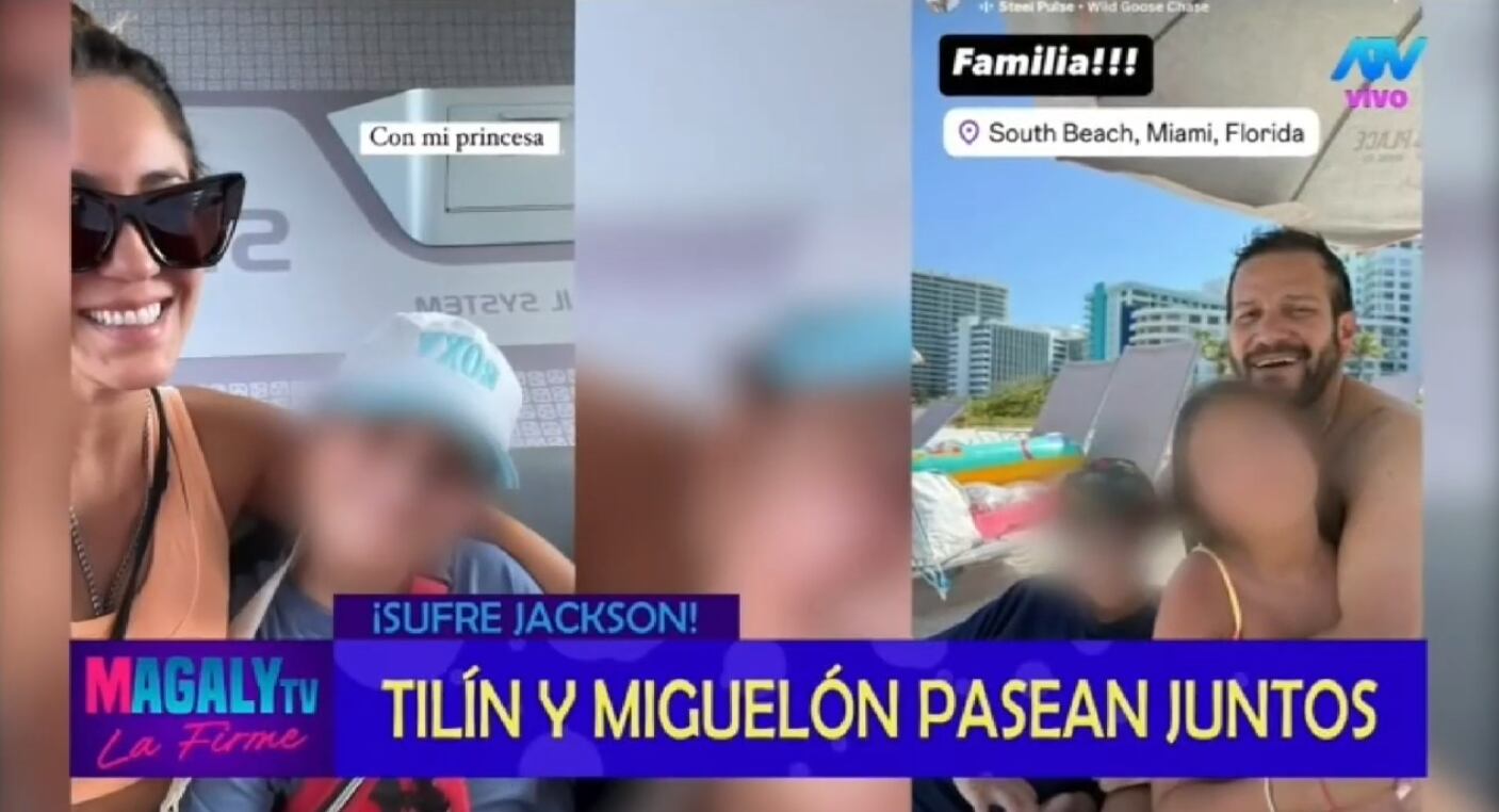 Tilsa Lozano y Miguel Hidalgo viajan con sus hijos por Miami.