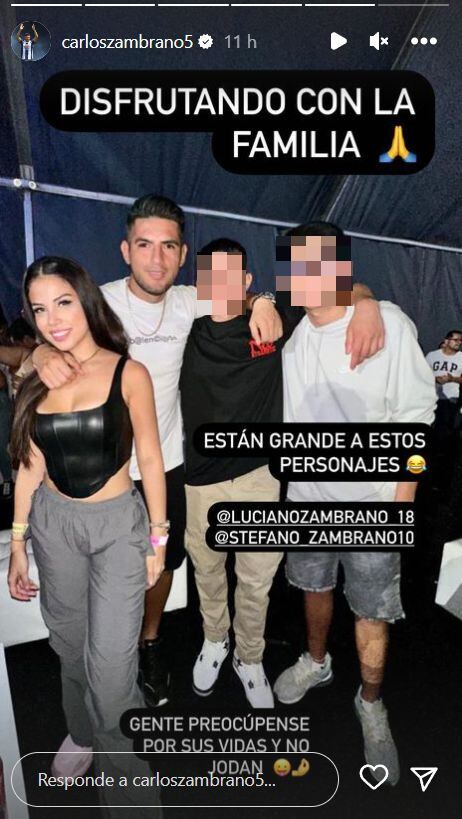 El futbolista Carlos Zambrano utilizó sus redes sociales para compartir fotografías junto a su familia en el concierto de Ke Personajes. (Foto: Captura de IG)