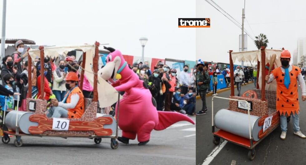 Carrera de 'carros locos' tuvo creativos diseños usando materiales reciclados. (Foto: Trome / Juan Ponce)