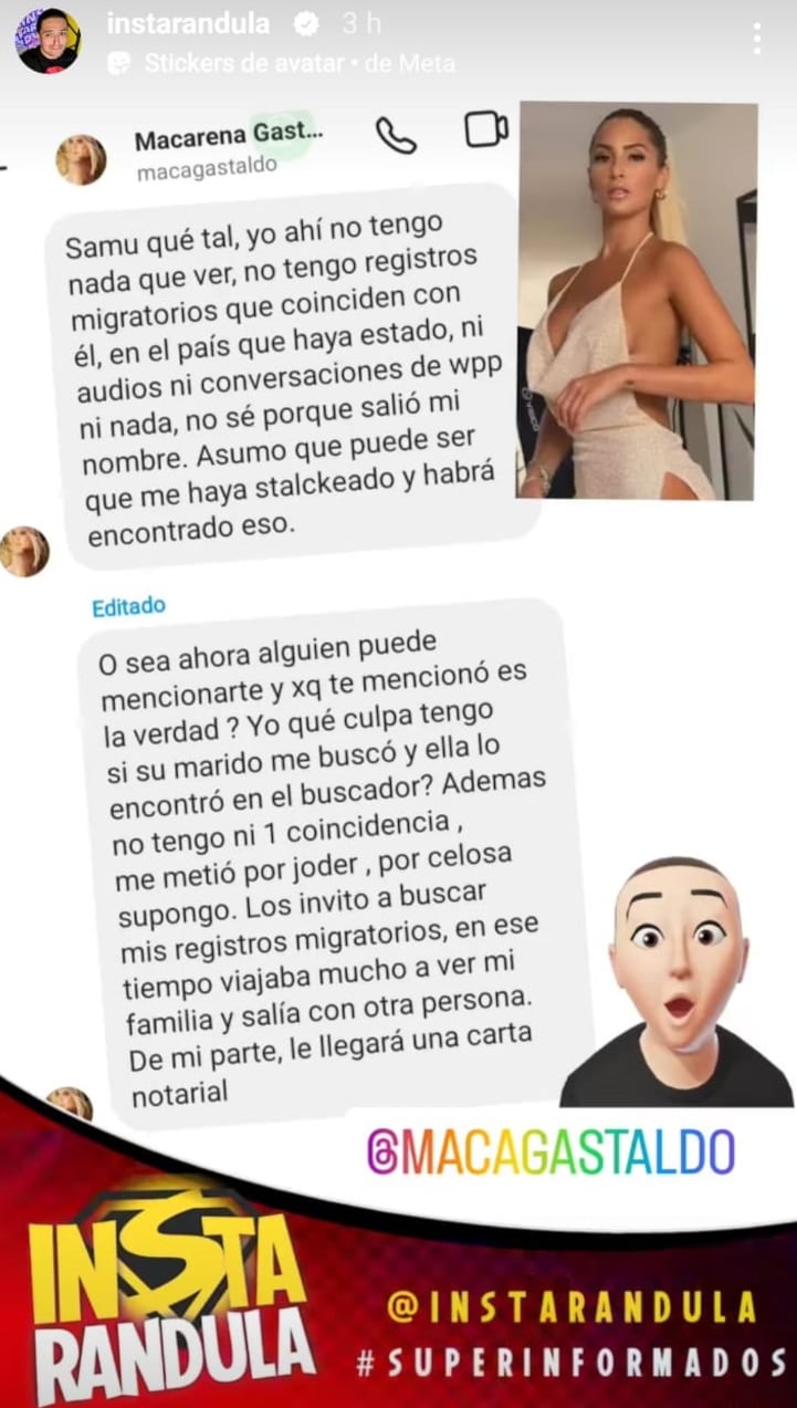 Macarena Gastaldo enviará carta notarial a Pamela López