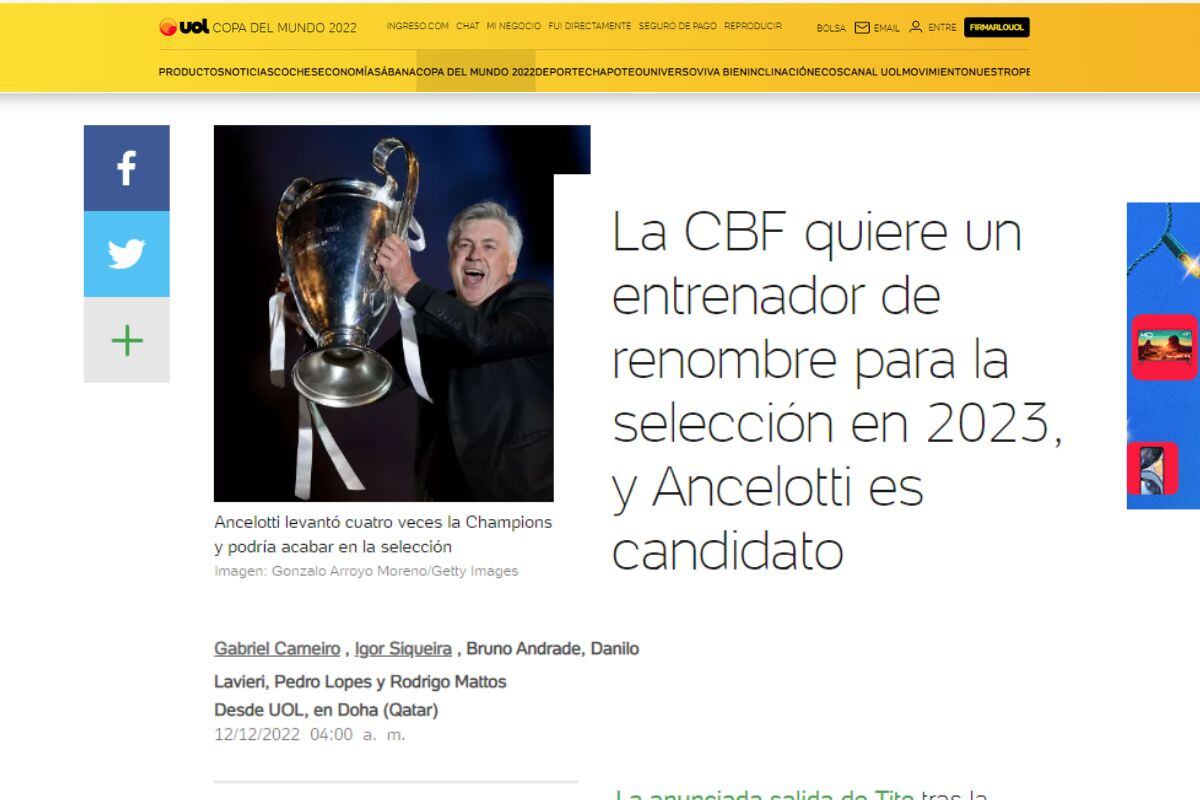 UOL informó sobre nueva opción para CBF (@uolbr)