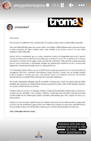 Amy Gutiérrez apoya a Cristorata.