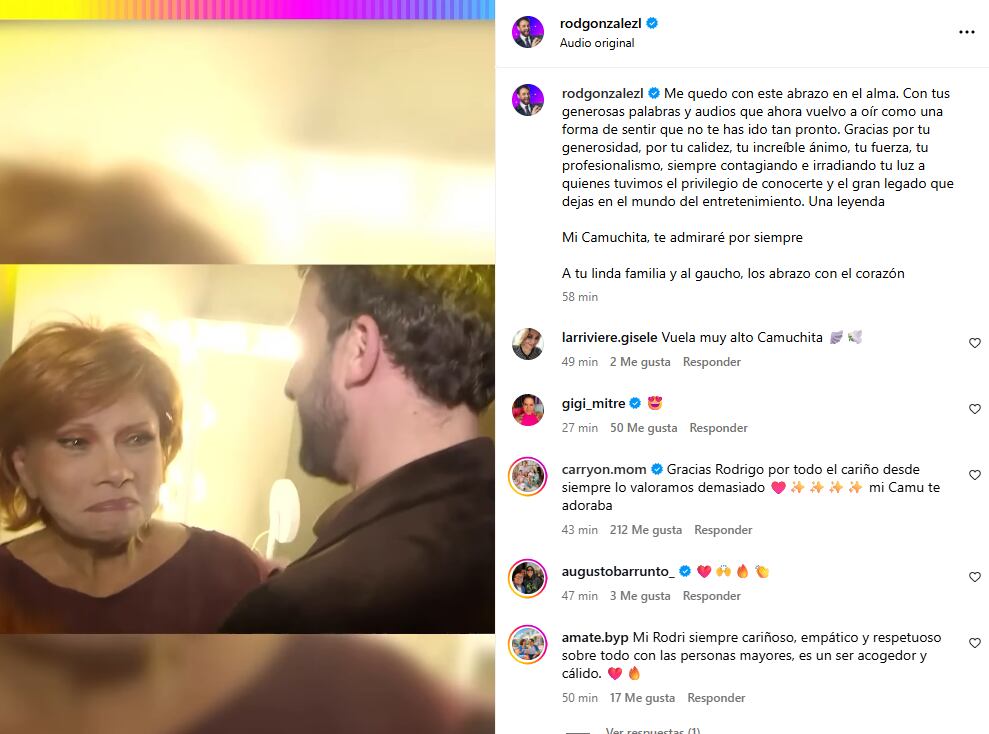 Presentador de 'Amor y fuego' se despidió de Camucha Negrete. (Instagram: @rodgonzalezl)