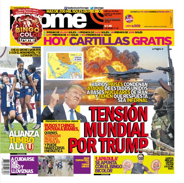 Portada Trome lunes 23 de junio de 2025