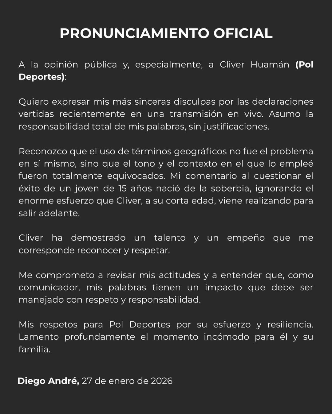 Joven se disculpa con Pol Deportes. (Instagram)