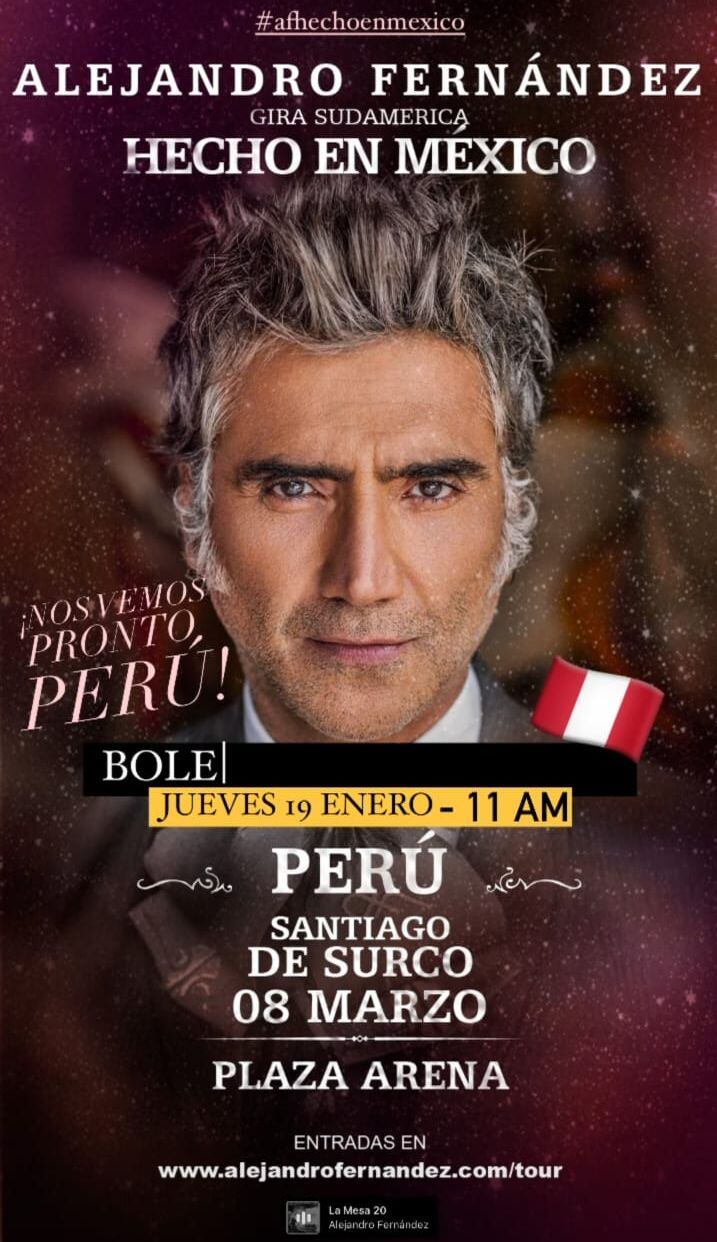 Alejandro Fernández anunció su concierto en Lima en sus redes sociales. (Foto: Captura)