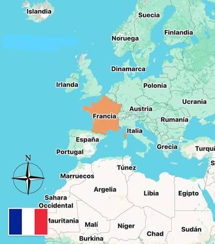 Francia está ubicada en Europa occidental. Foto: Internet.