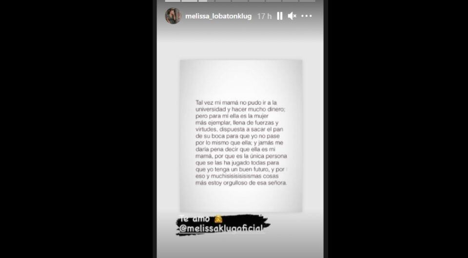 Melissa Lobatón y su mensaje para Melissa Klug