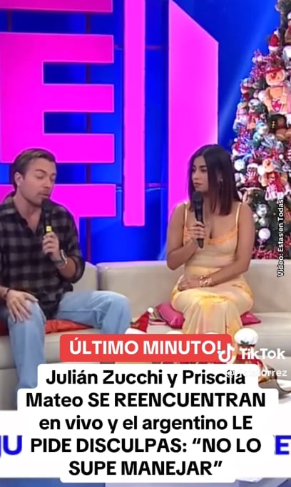 Julián Zucchi y Priscila Mateo juntos en un set, aunque ya no son pareja.