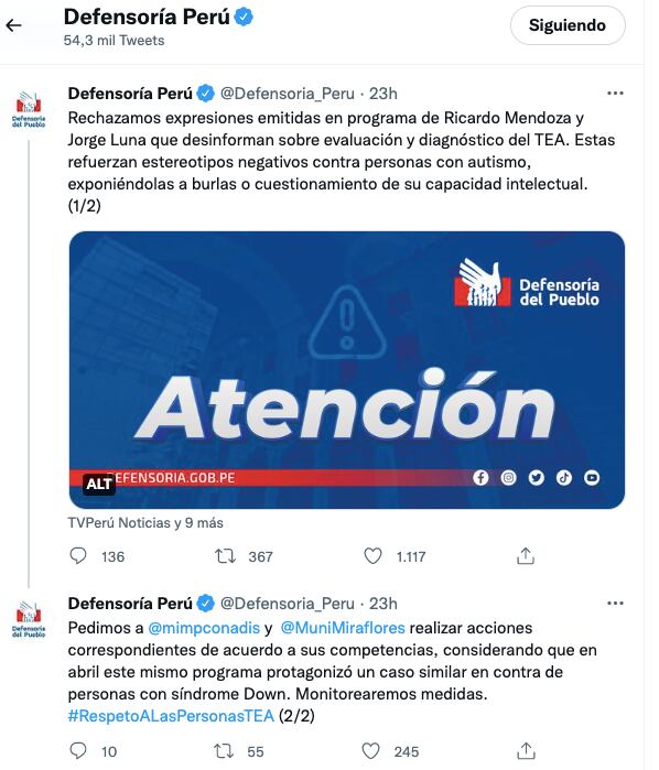 Defensoría del Pueblo se pronuncia sobre Hablando Huevadas