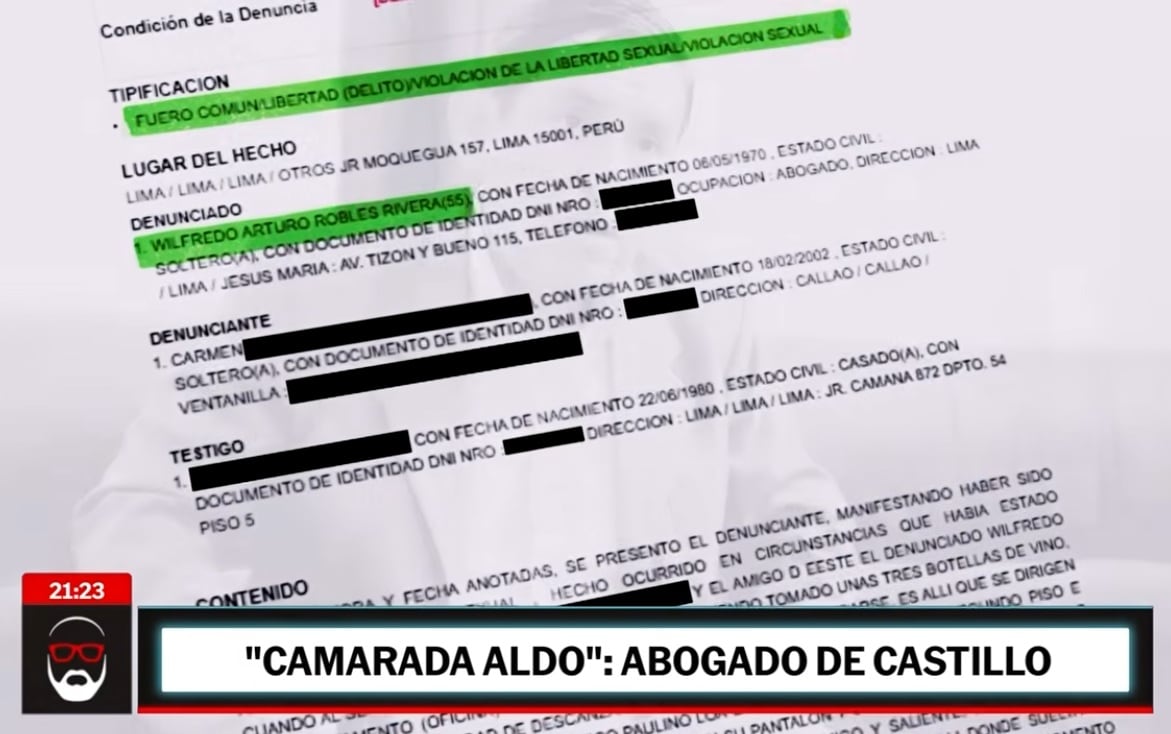 Denuncia policial por violación contra Wilfredo Robles, uno de los abogados de Pedro Castillo (Foto: Captura Willax, Beto a Saber)