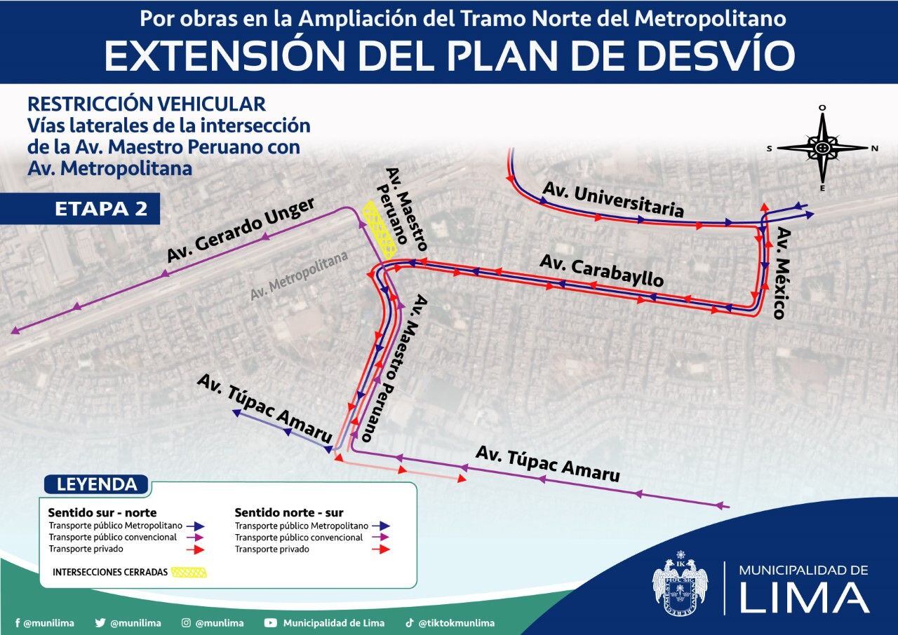 Cierre de calles en Comas por obras de ampliación del Metropolitano