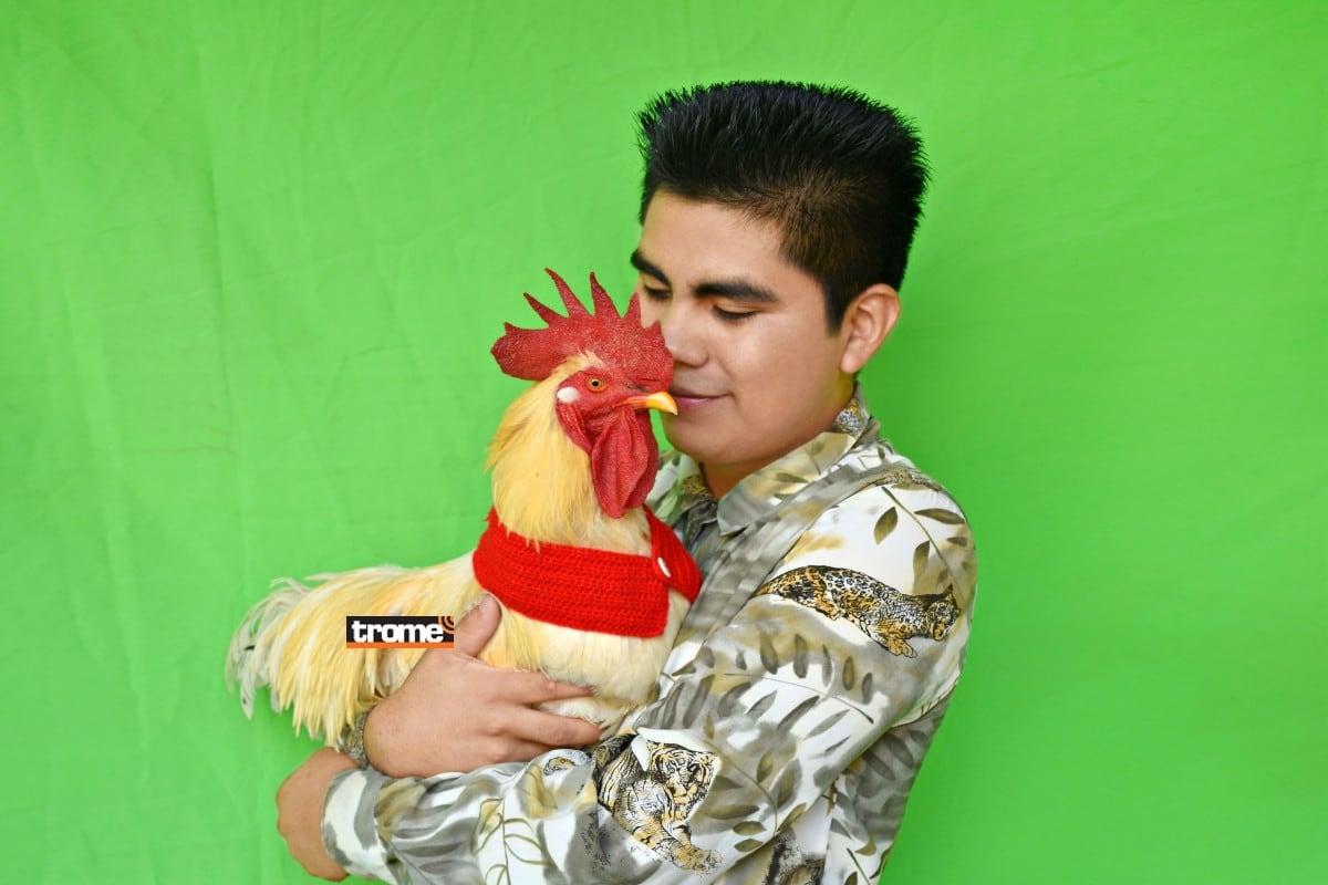 Gallito Lino luce sus botitas y es rey del TikTok. Vive con pareja de jóvenes y sabe dar abrazos. (Entrevista: Isabel Medina / Fotos: Trome / Compos. Gallo Lino)