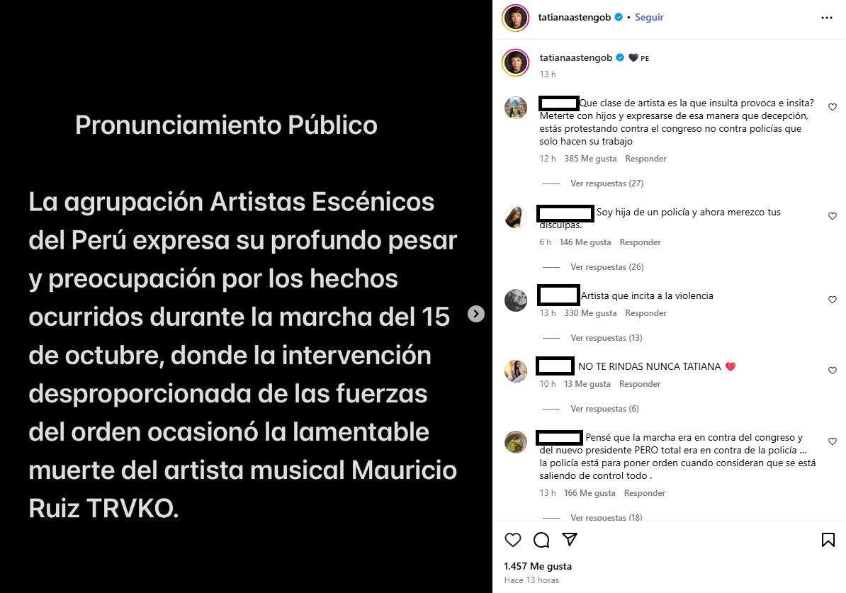 Usuarios criticaron a la actriz y le recordaron los insultos que propinó a policías. (Instagram: @tatianaastengob)