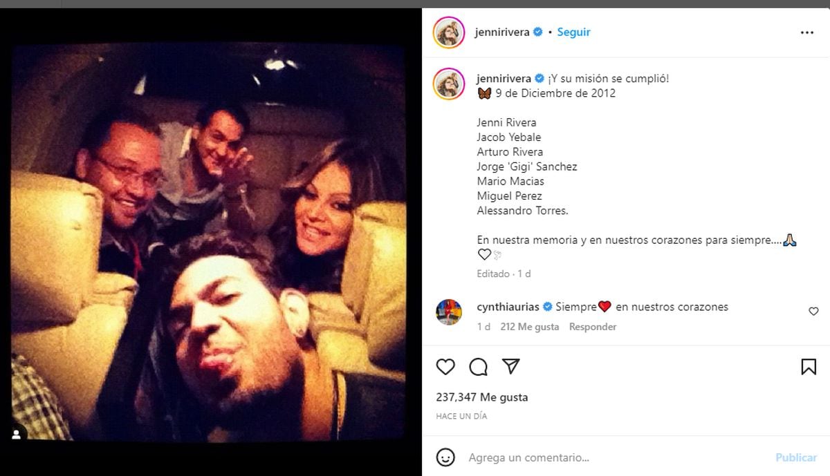 El post en la cuenta de Jenni Rivera (Foto: Jenni Rivera / Instagram)