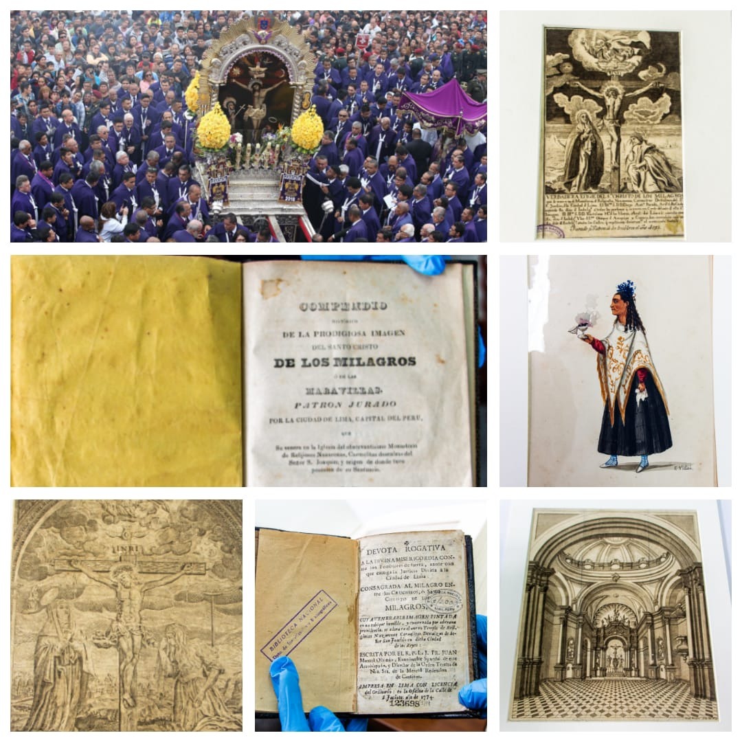 Videos, pinturas, dibujos e impresos antiguos relacionados al Señor de los Milagros, protegidos por la Biblioteca Nacional del Perú.