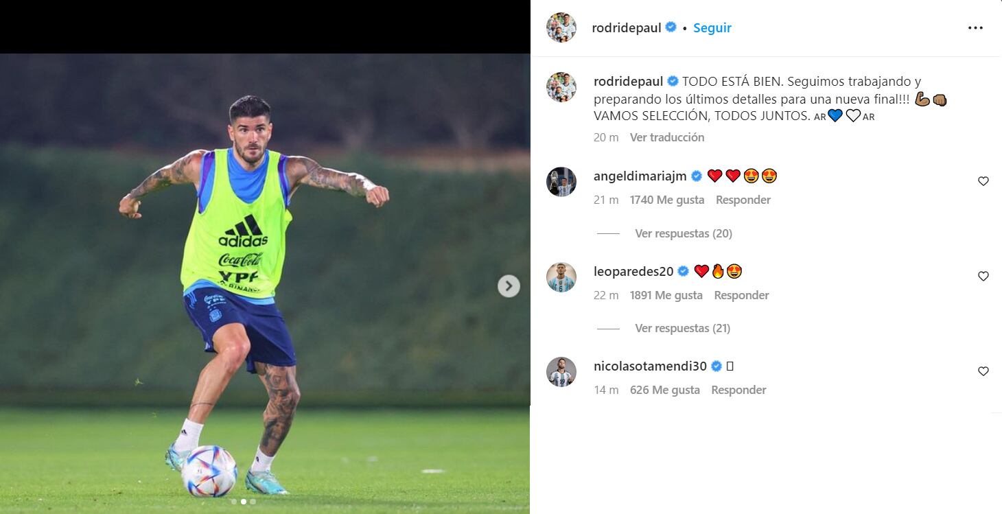 Rodrigo de Paul señaló que está concentrado para el Mundial de Qatar 2022.