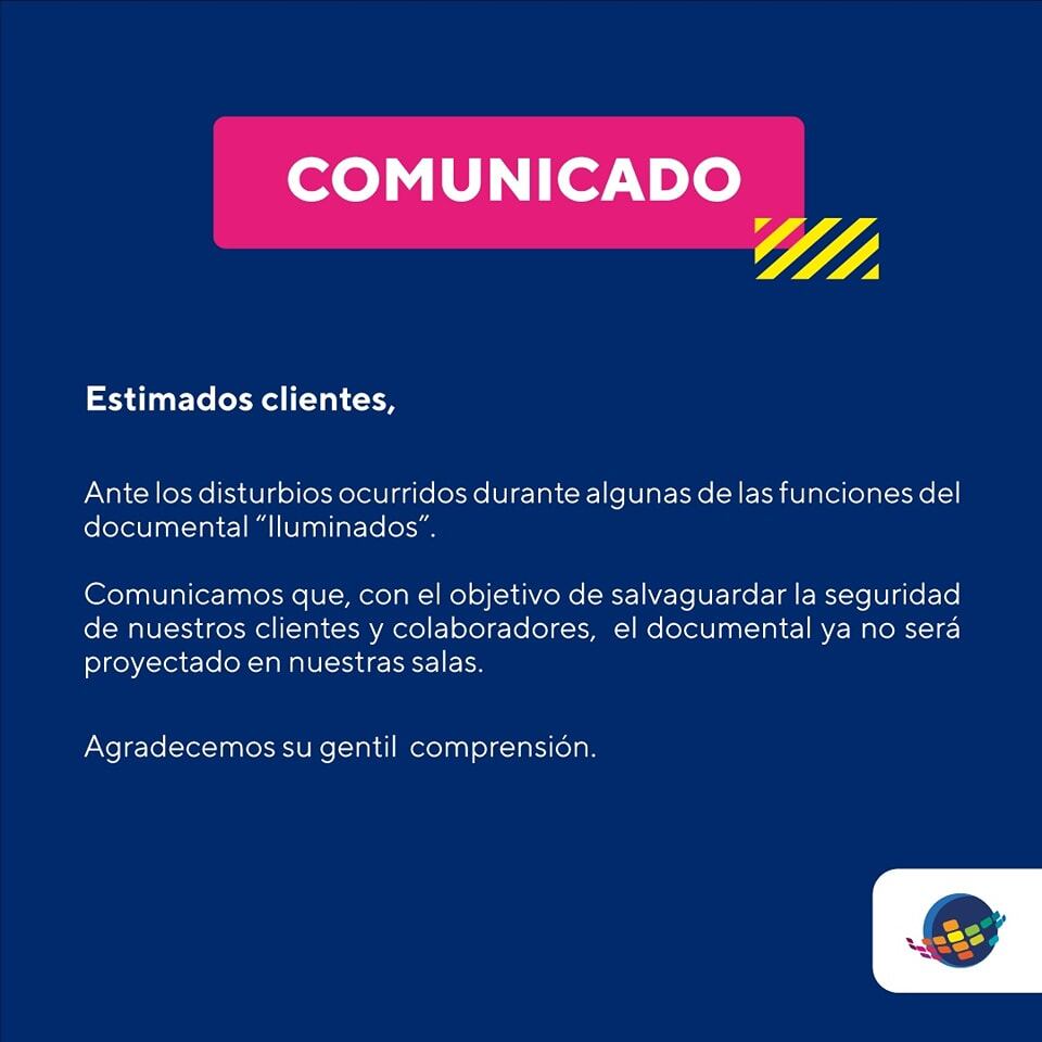 Cineplanet anuncia cancelación de funciones de Iluminados