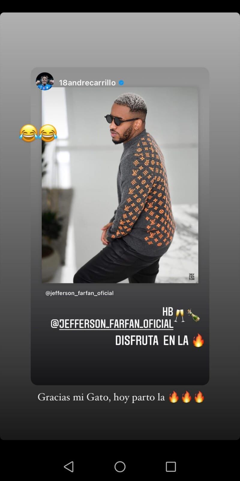 Jefferson Farfán recibió el saludo de varios colegas del medio futbolístico. Foto: Instagram.