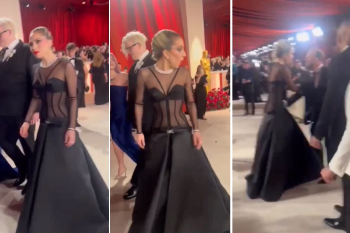 Lady Gaga se percata de la caída de un fotógrafo que cubría su llegada al Teatro Dolby. (Captura: People)