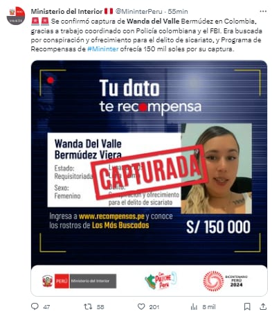 Wanda del Valle capturada