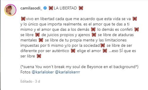 Estas fueron las emotivas palabras de Camila Sodi tras sus candentes fotografías (Foto: Camila Sodi/Instagram)