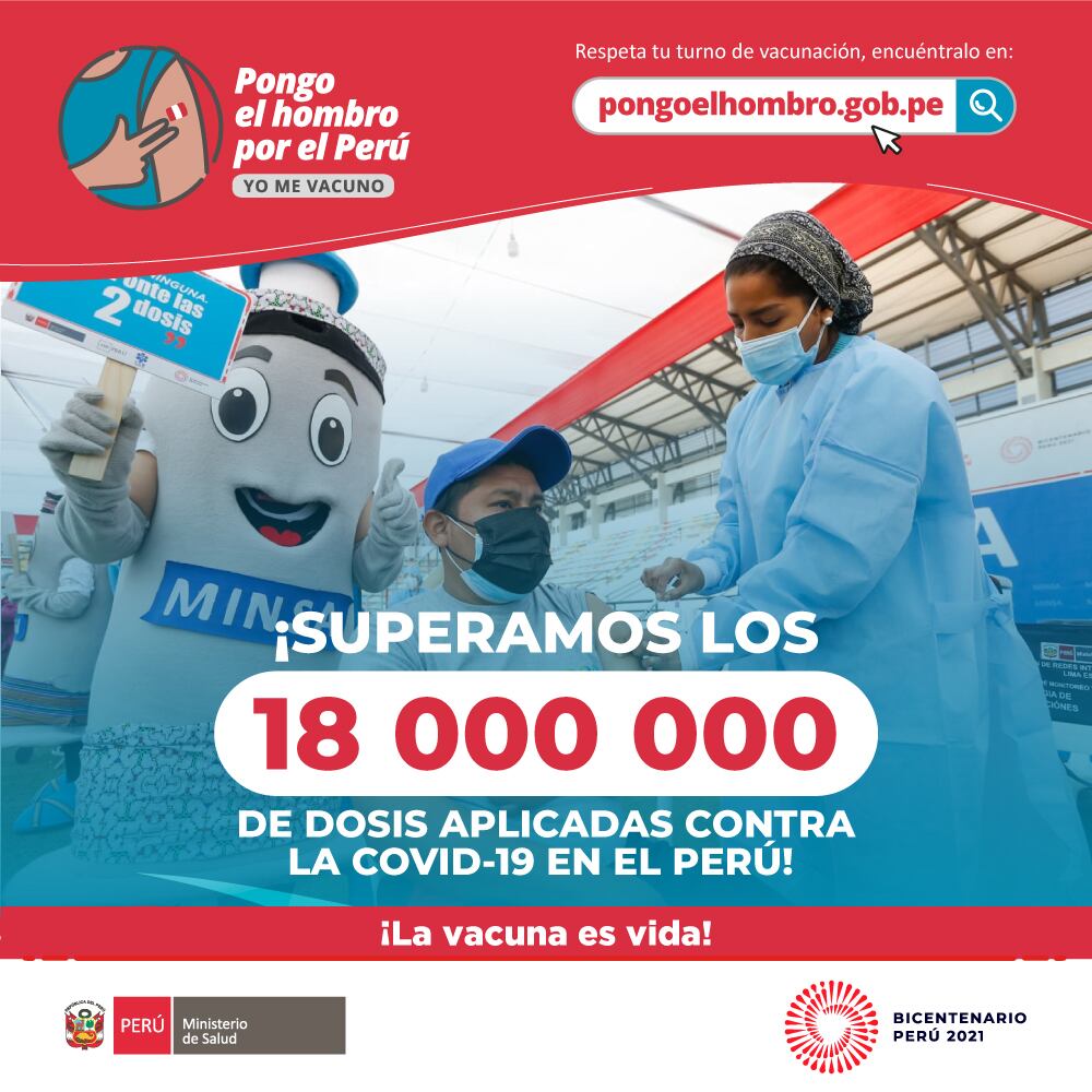 Perú ya superó los 18 millones de personas vacunadas a nivel nacional contra el coronavirus. Foto: Minsa