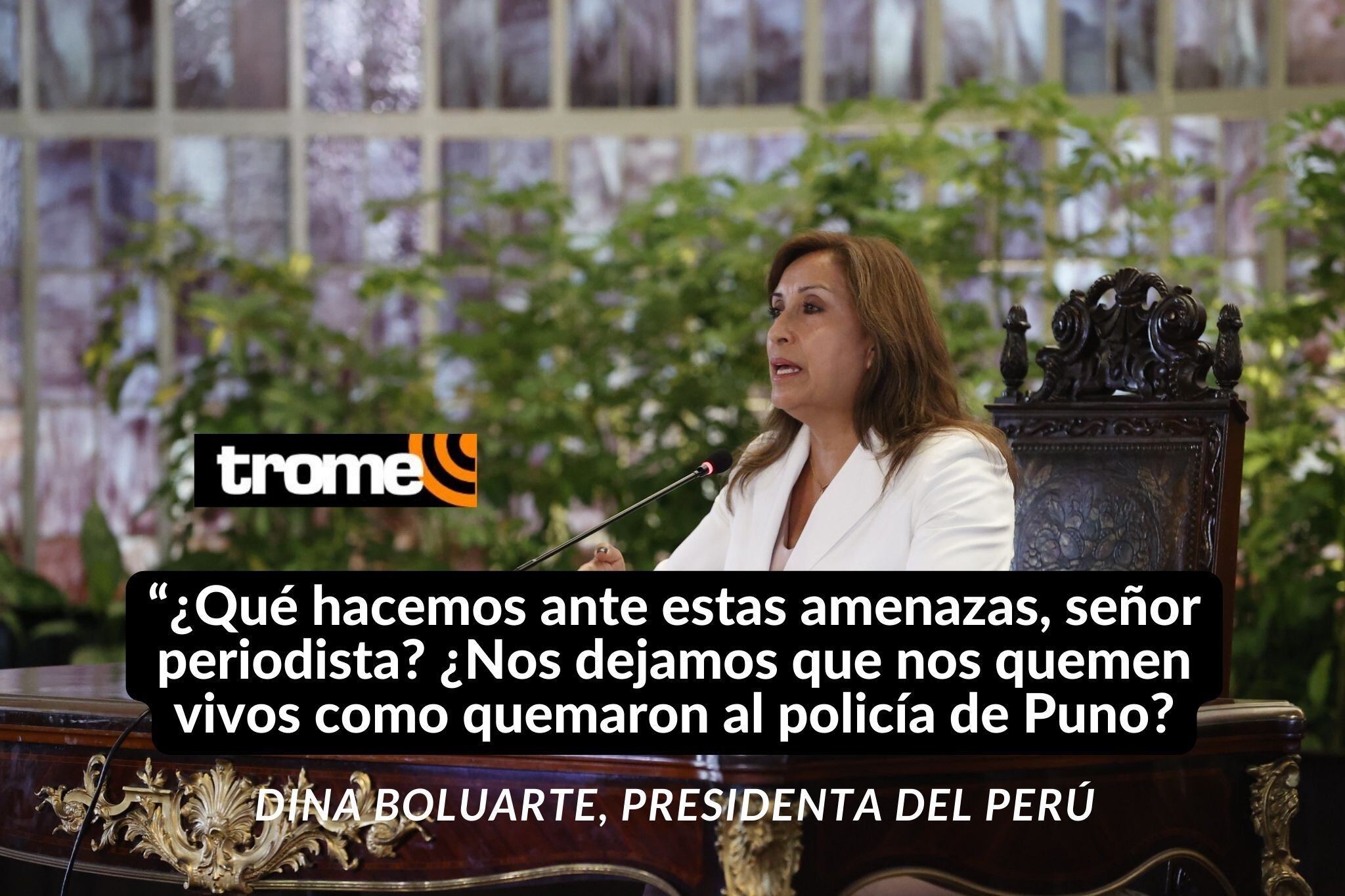 Dina Boluarte en conferencia de prensa con la prensa extranjera. (Foto: Presidencia)