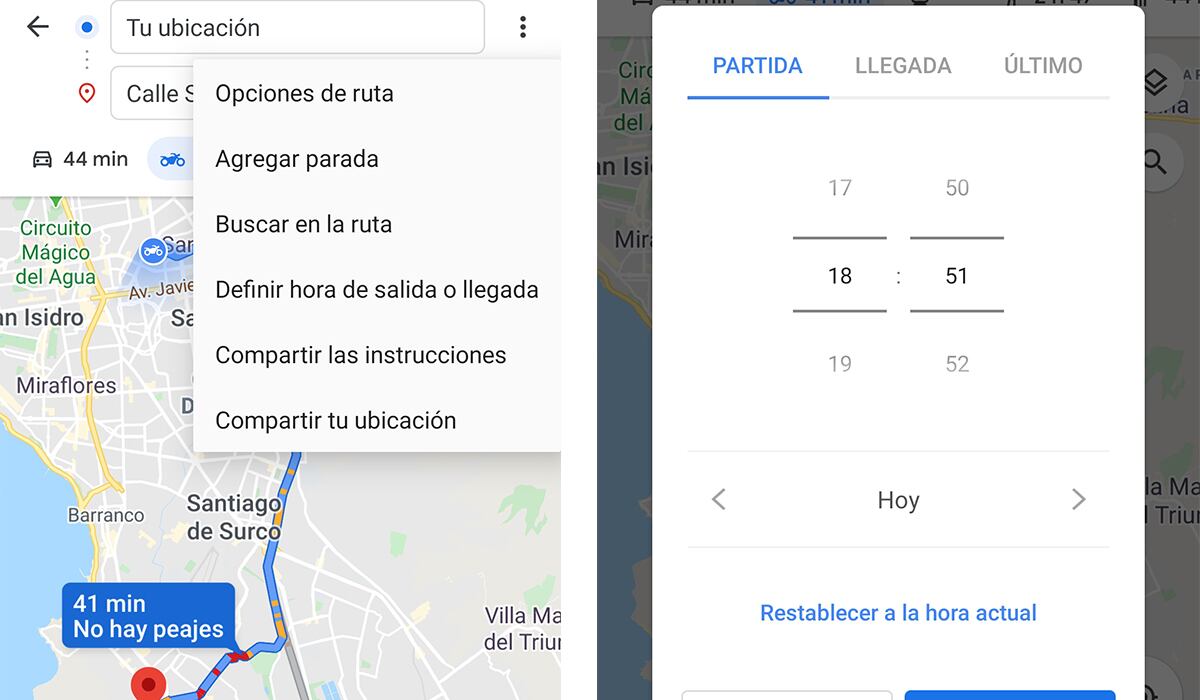 De esta forma podrás establecer una hora de salida de tu casa para que no llegues nunca tarde. (Foto: Google Maps)