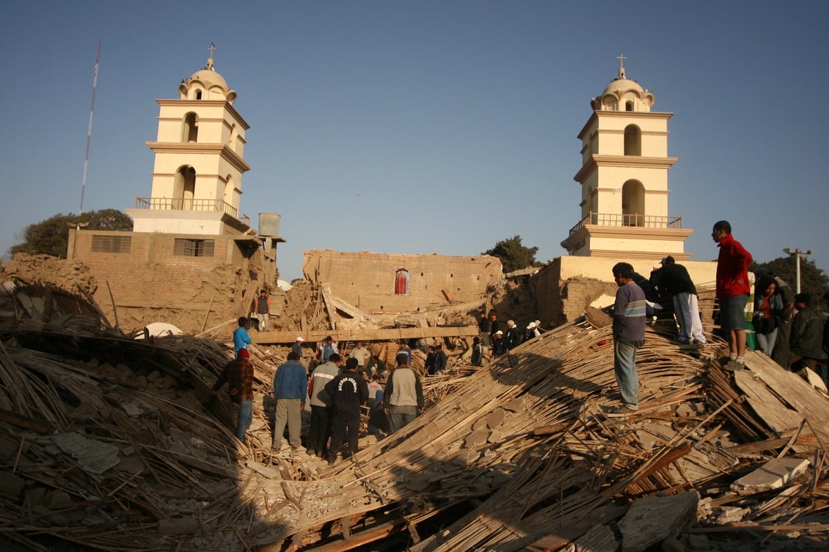 Iglesia destruida por el terremoto de 7.9 grados de magnitud EL 2007 en Pisco. (Foto GEC Archivo)