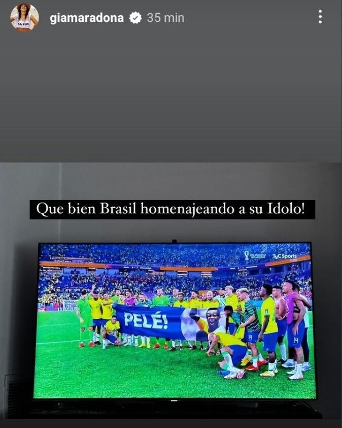 Gianina Maradona, una de las hijas de Diego Maradona, quien con ironía escribió en Instagramr: "¡Que bien Brasil homenajeando a su ídolo!".
