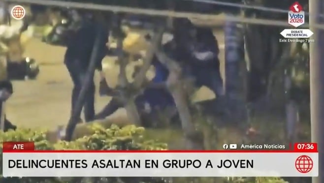 Momento donde los delincuentes asaltan y agreden a joven en Ate.