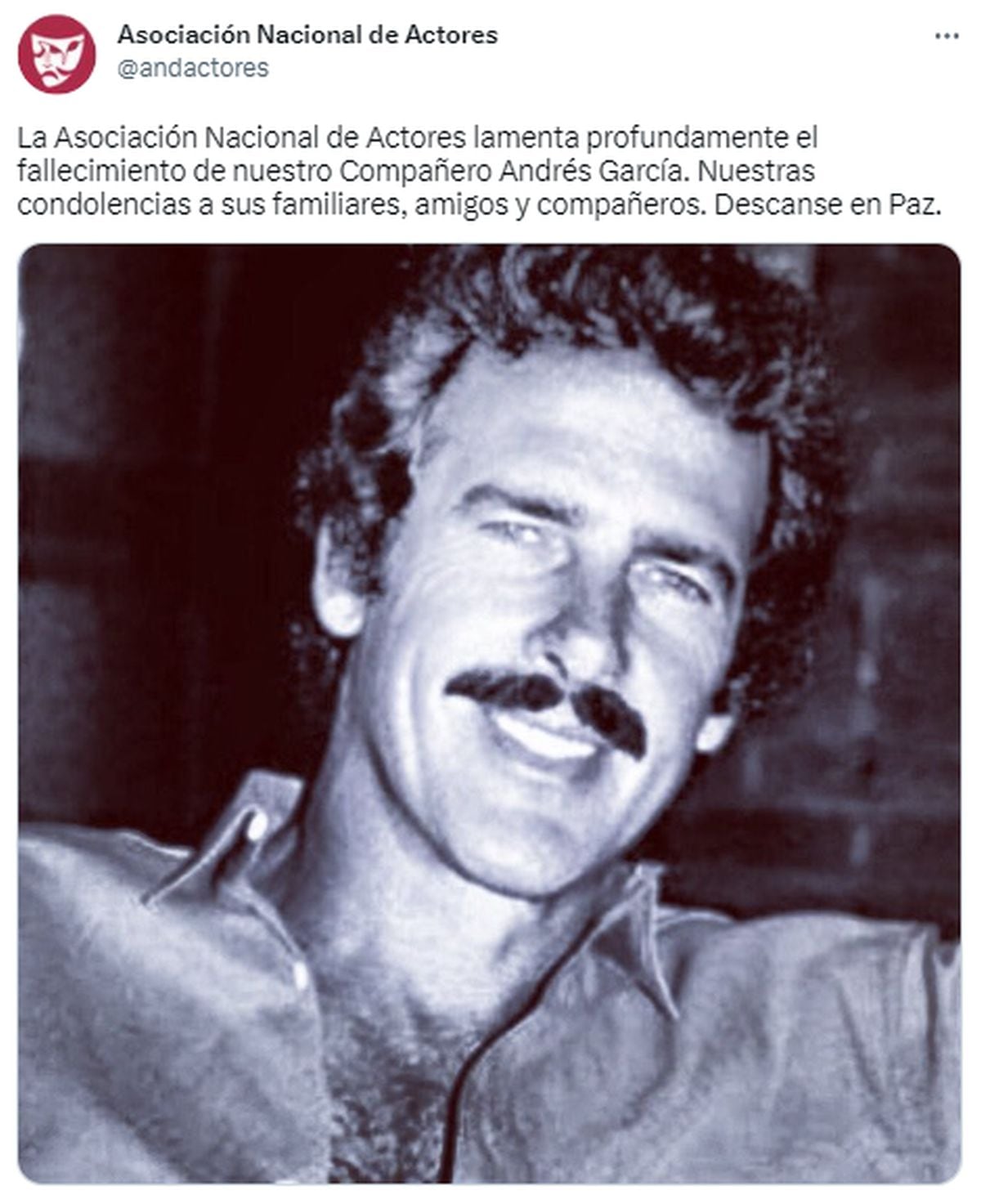 El comunicado sobre la muerte del actor Andrés García (Foto: ANDA / Twitter)