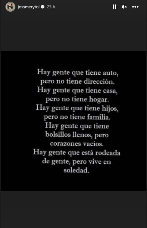 Mensaje de Jossmery Toledo en Instagram