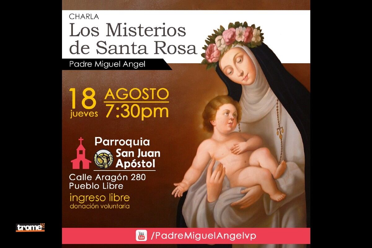 Celebraciones por Santa Rosita. Devotos podrán participar de misas, charlas, procesiones y otras actividades. (Entrevista: Isabel Medina / Foto: Voluntariado Santa Rosa).