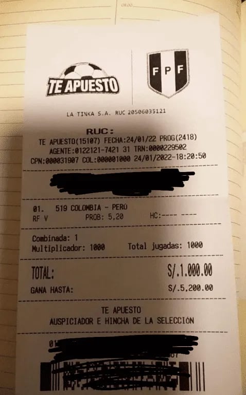 Hincha apostó un sueldo mínimo a la victoria de Perú ante Colombia. Foto: Facebook.