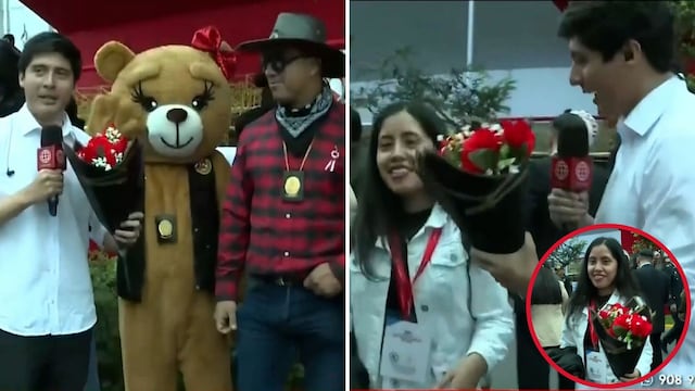 Productora recibe ramo de rosas en plena transmisión de la Parada Militar