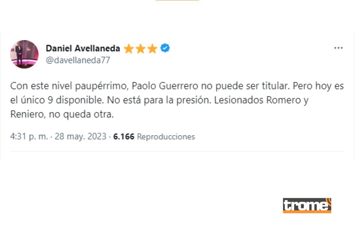 Periodista argentino no se contuvo sobre rendimiento de Paolo Guerrero en derrota de Racing (@davellaneda77)