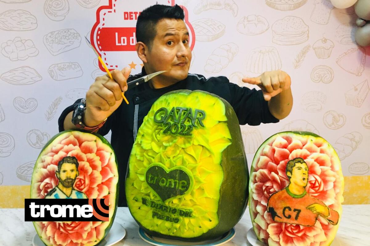 Artista talló figuras de cracks del fútbol mundial en sandías y zapallo