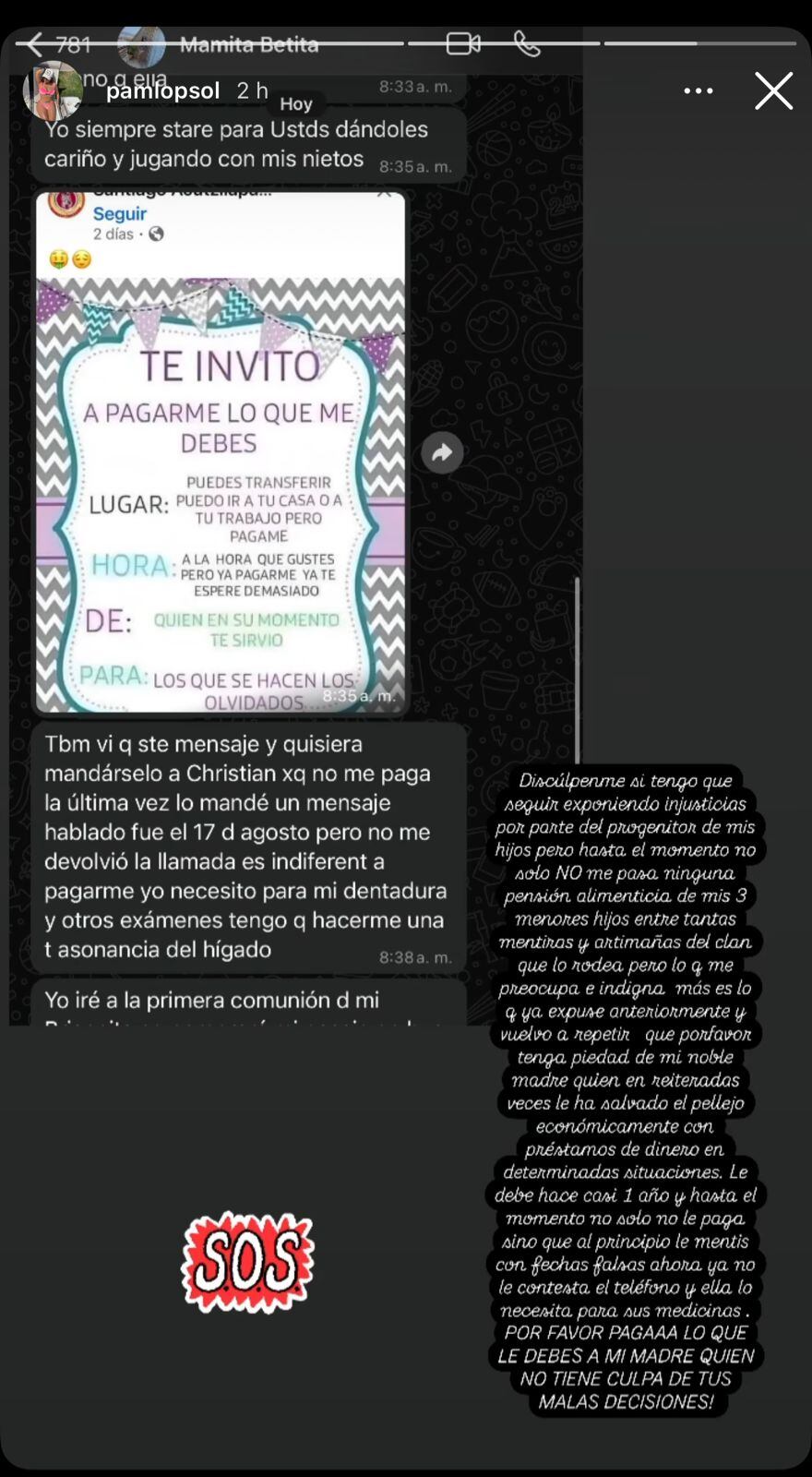 Pamela López expone chats con su mamá y le exige a Cueva que le pague deuda