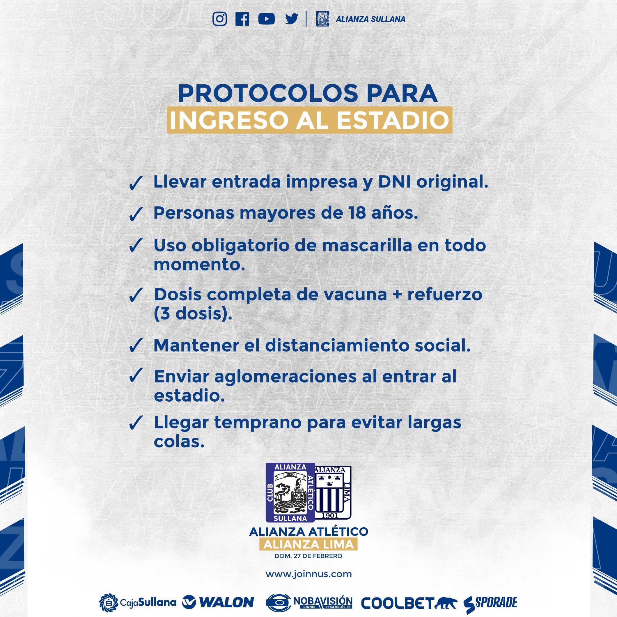 Los protocolos para los asistentes al partido.