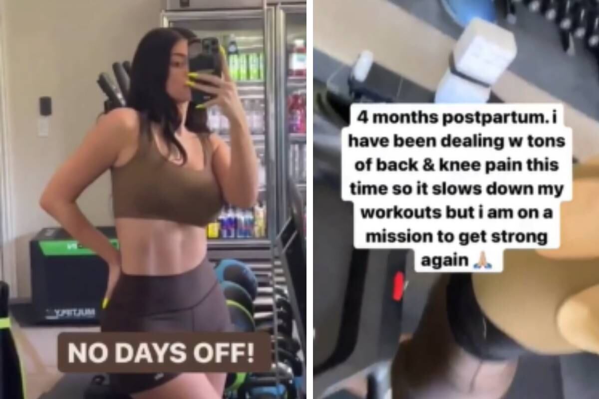 Kylie entrenando en la caminadora. La modelo quiere recuperar su condición física. | Foto: @kyliejenner