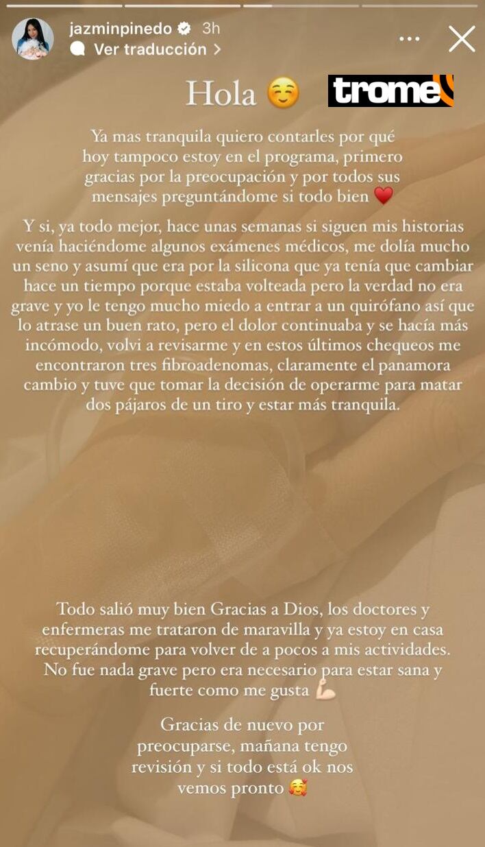 Jazmín Pinedo fue operada.