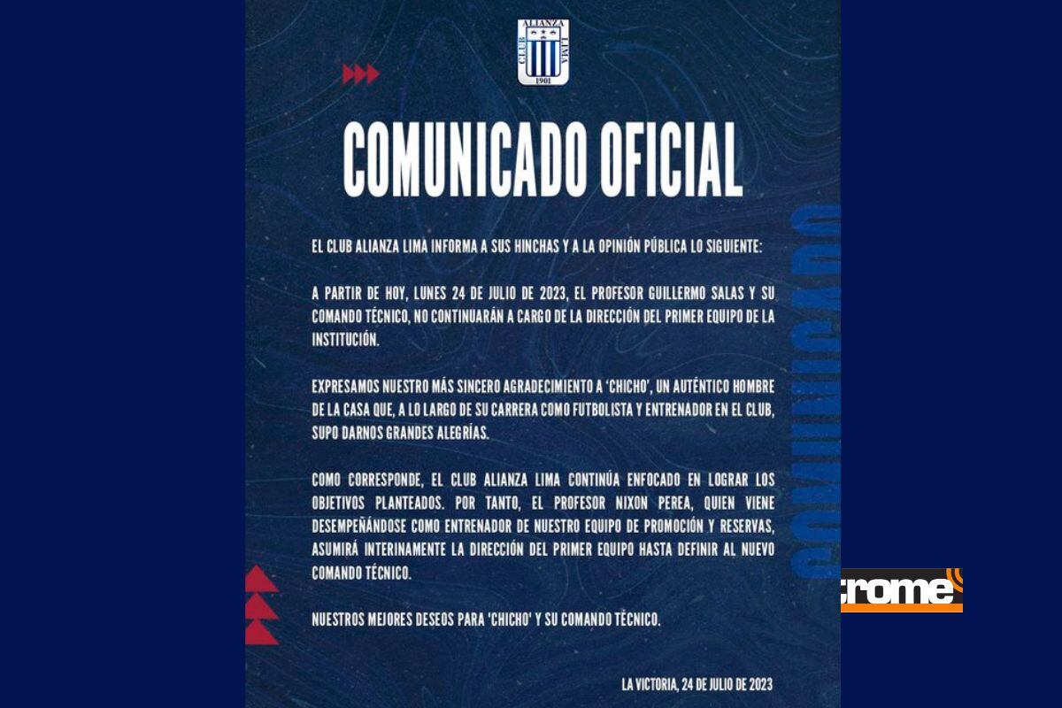 Alianza Lima compartió comunicado en redes sociales (@clubaloficial)