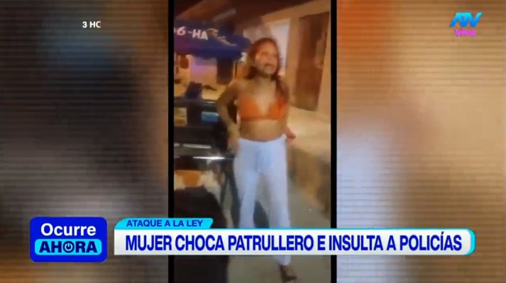 Mujer insulta a policía tras chocar patrullero en Iquitos.