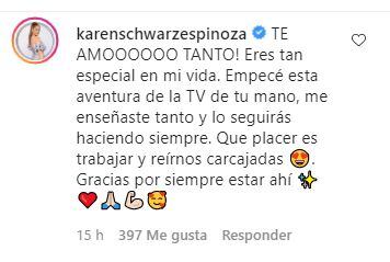 La respuesta de Karen Schwarz al mensaje de Adolfo Aguilar. (Foto: Captura)