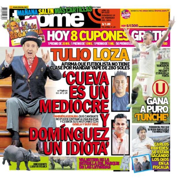 Portada impresa de Trome del domingo18 de febrero de 2024